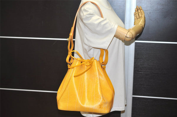 Authentic Louis Vuitton Epi Petit Noe Drawstring Bag Yellow M44109 LV 8866J