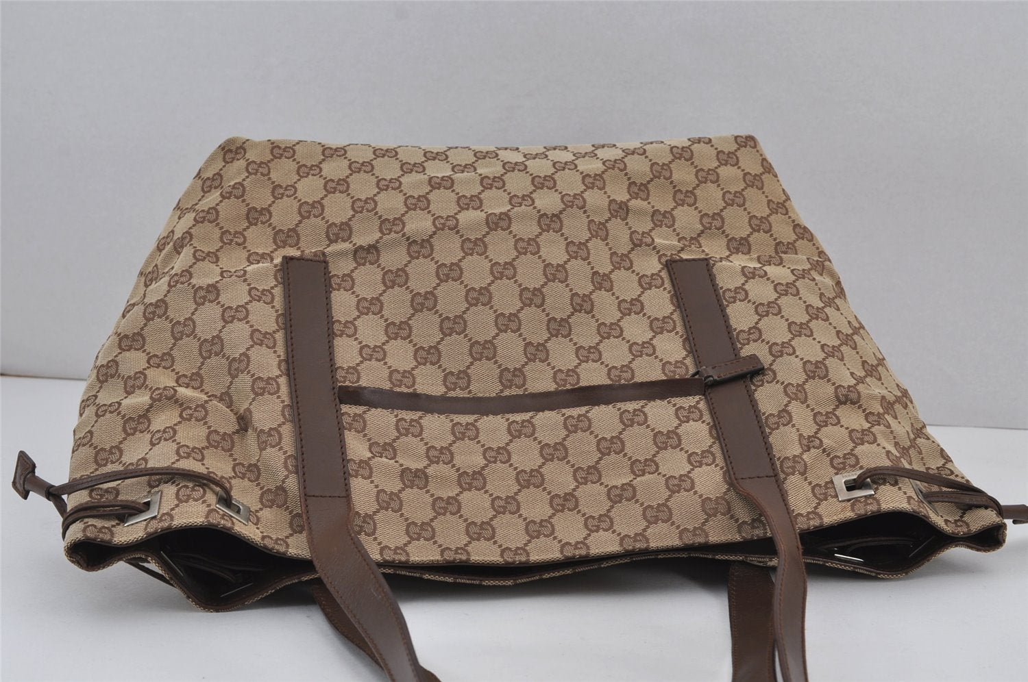 Authentic GUCCI Vintage Shoulder Tote Bag GG Canvas Leather 30501 Brown 8869J