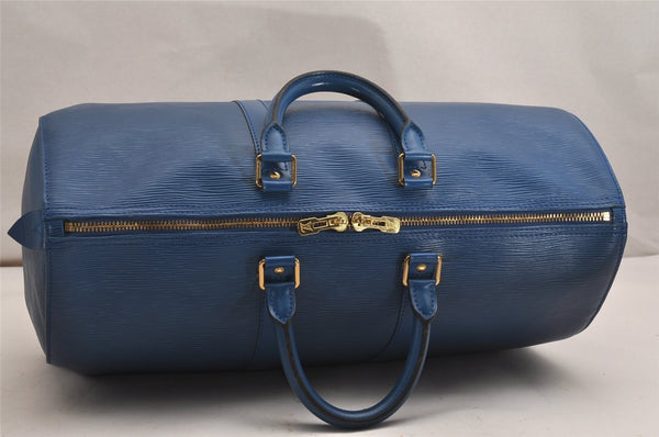 Authentic Louis Vuitton Epi Keepall 45 Boston Travel Bag Blue M42975 LV 8871J