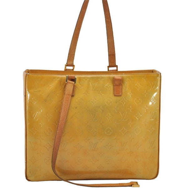 Authentic Louis Vuitton Vernis Columbus Tote Bag Yellow M91028 LV Junk 8873I