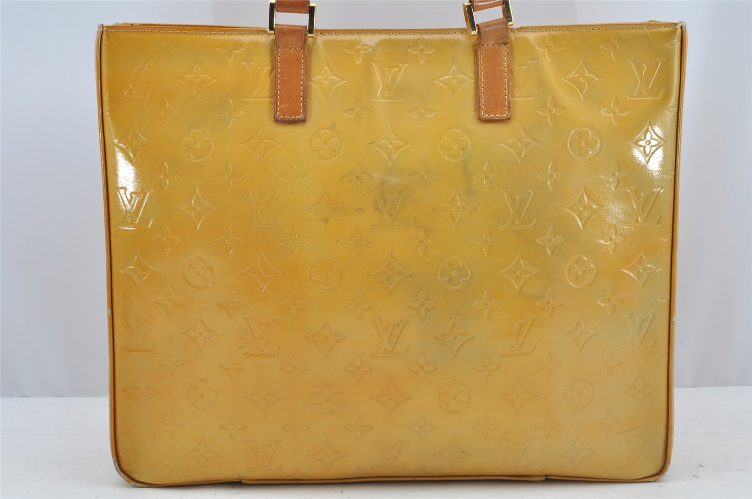 Authentic Louis Vuitton Vernis Columbus Tote Bag Yellow M91028 LV Junk 8873I