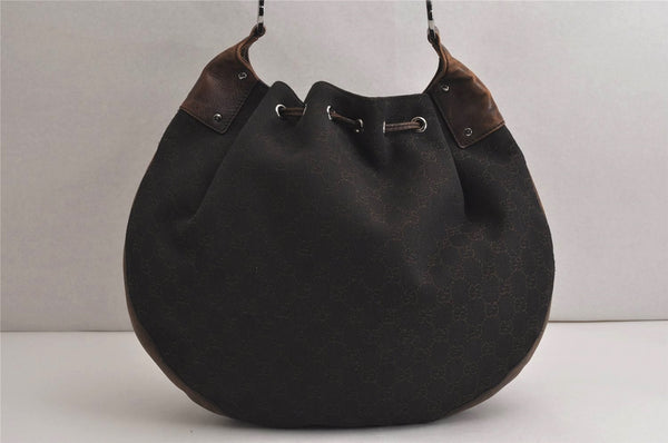Authentic GUCCI Shoulder Drawstring Bag GG Canvas Leather 179778 Brown 8875J