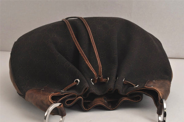 Authentic GUCCI Shoulder Drawstring Bag GG Canvas Leather 179778 Brown 8875J