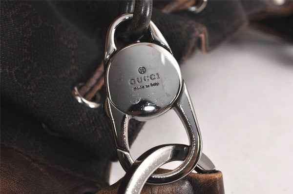 Authentic GUCCI Shoulder Drawstring Bag GG Canvas Leather 179778 Brown 8875J