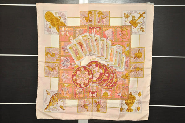 Authentic HERMES Carre 90 Scarf "LE TAROT" Silk Light Pink 8879J