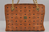 Authentic MCM Visetos Leather Vintage Chain Shoulder Tote Bag Brown  8884J