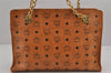 Authentic MCM Visetos Leather Vintage Chain Shoulder Tote Bag Brown  8884J