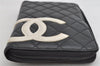 Authentic CHANEL Calf Skin Cambon Line Zippy Organizer Wallet Black Junk 8888J