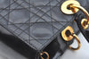 Authentic Christian Dior Lady Dior Enamel Cannage Hand Bag Black CD 8892F