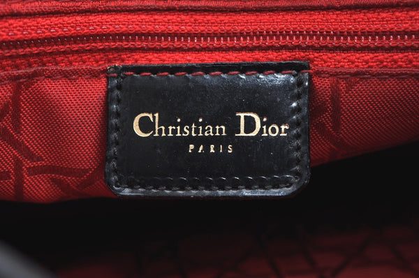 Authentic Christian Dior Lady Dior Enamel Cannage Hand Bag Black CD 8892F