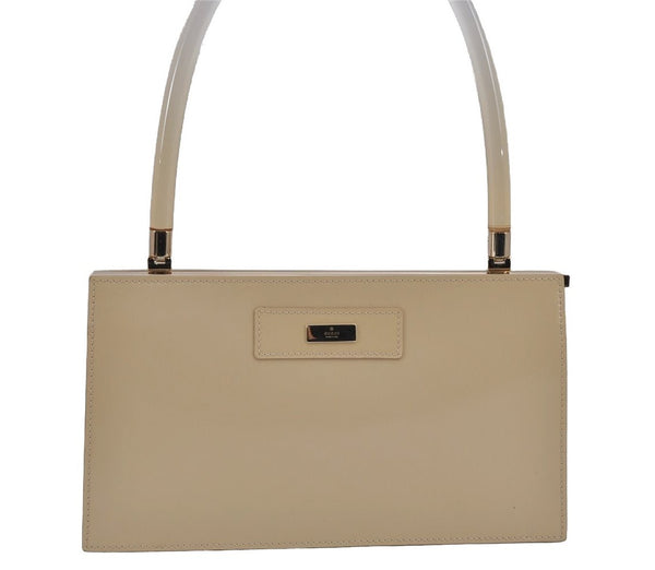 Authentic GUCCI Leather Plastic Shoulder Hand Bag Purse Cream White 8894J