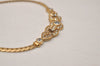 Authentic Christian Dior Gold Rhinestone Chain Pendant Necklace Box 8897J