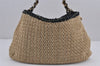 Authentic CHANEL Camellia Straw Tweed Shoulder Tote Bag Beige 8906J