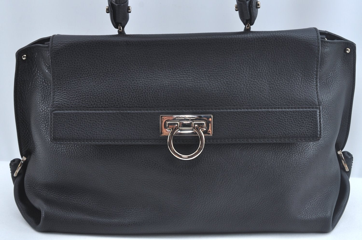 Authentic Salvatore Ferragamo Sophia Gancini Leather 2Way Hand Bag Black 8909J