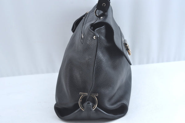 Authentic Salvatore Ferragamo Sophia Gancini Leather 2Way Hand Bag Black 8909J