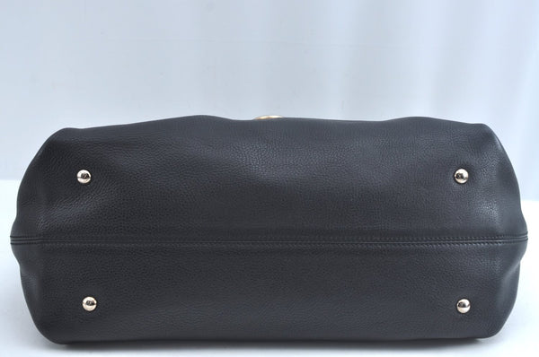 Authentic Salvatore Ferragamo Sophia Gancini Leather 2Way Hand Bag Black 8909J