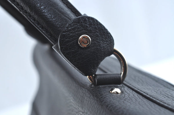 Authentic Salvatore Ferragamo Sophia Gancini Leather 2Way Hand Bag Black 8909J