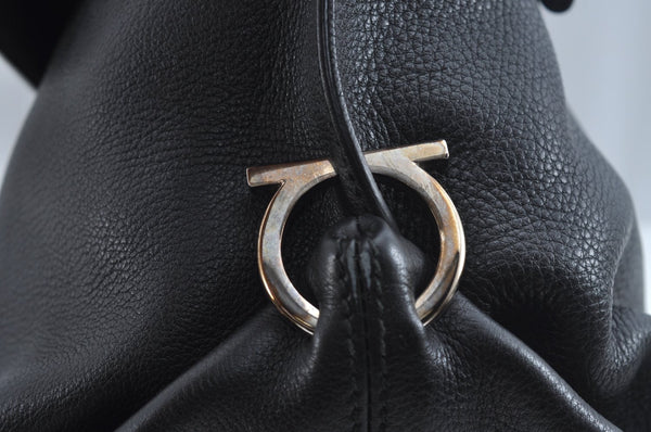 Authentic Salvatore Ferragamo Sophia Gancini Leather 2Way Hand Bag Black 8909J