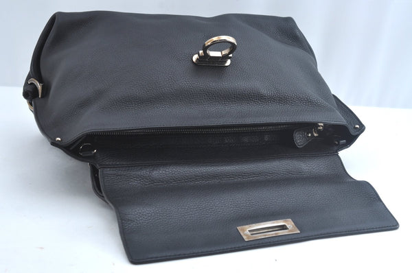 Authentic Salvatore Ferragamo Sophia Gancini Leather 2Way Hand Bag Black 8909J