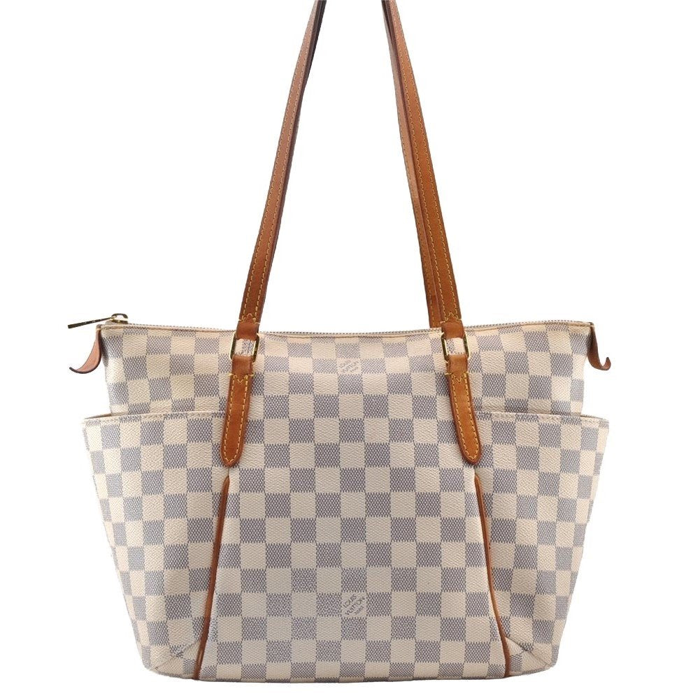 Authentic Louis Vuitton Damier Azur Totally PM Tote Bag White N41280 LV 8912I