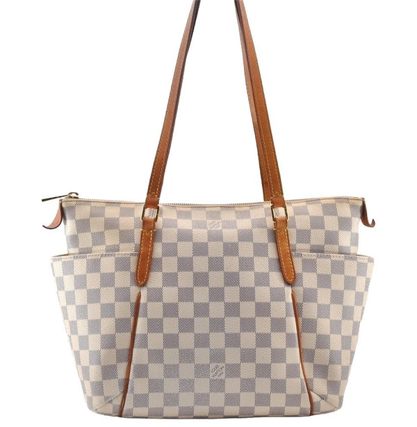 Authentic Louis Vuitton Damier Azur Totally PM Tote Bag White N41280 LV 8912I