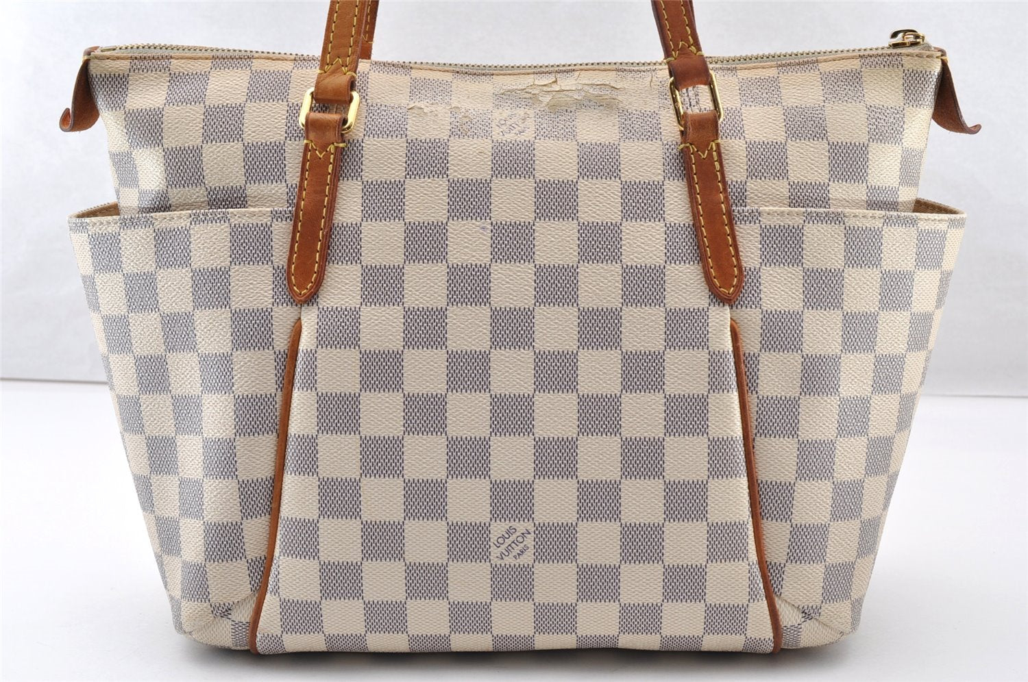 Authentic Louis Vuitton Damier Azur Totally PM Tote Bag White N41280 LV 8912I