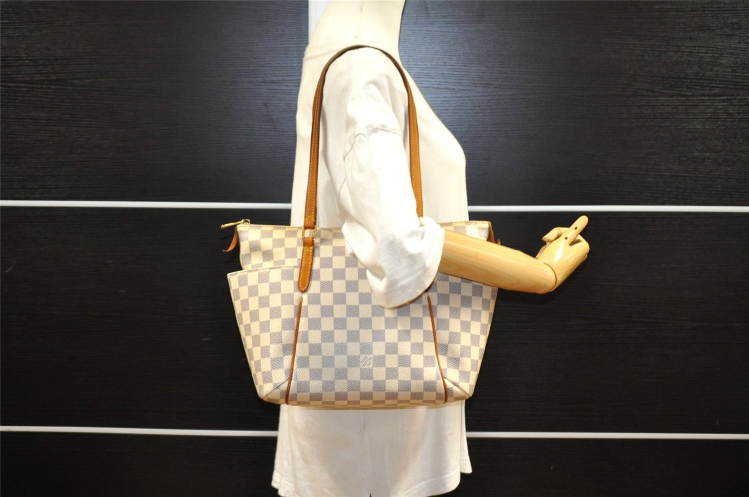 Authentic Louis Vuitton Damier Azur Totally PM Tote Bag White N41280 LV 8912I