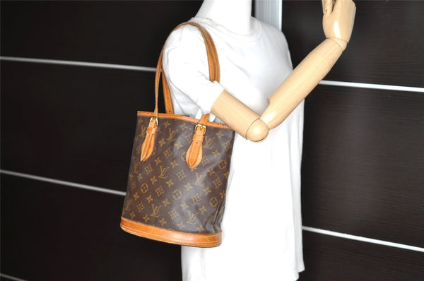 Authentic Louis Vuitton Monogram Bucket PM Shoulder Tote Bag M42238 Junk 8918I