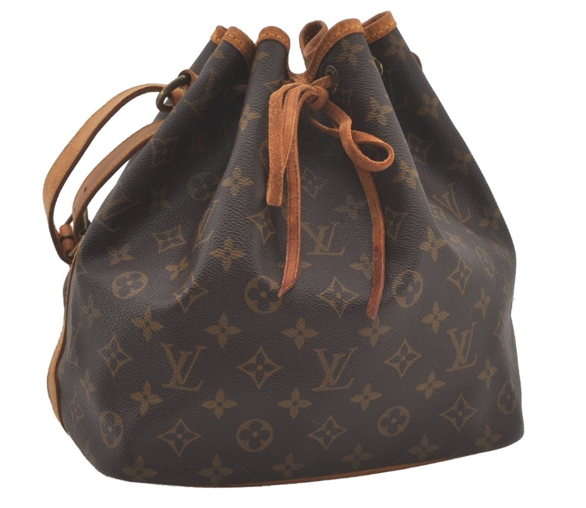 Authentic Louis Vuitton Monogram Petit Noe M42226 Shoulder Drawstring Bag 8925I