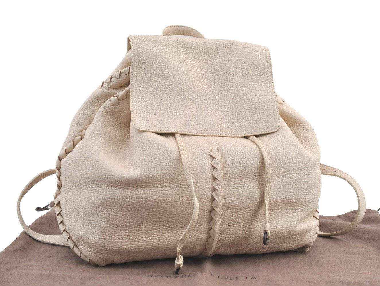 Authentic BOTTEGA VENETA Vintage Cervo Drawstring Backpack Leather White 8928J