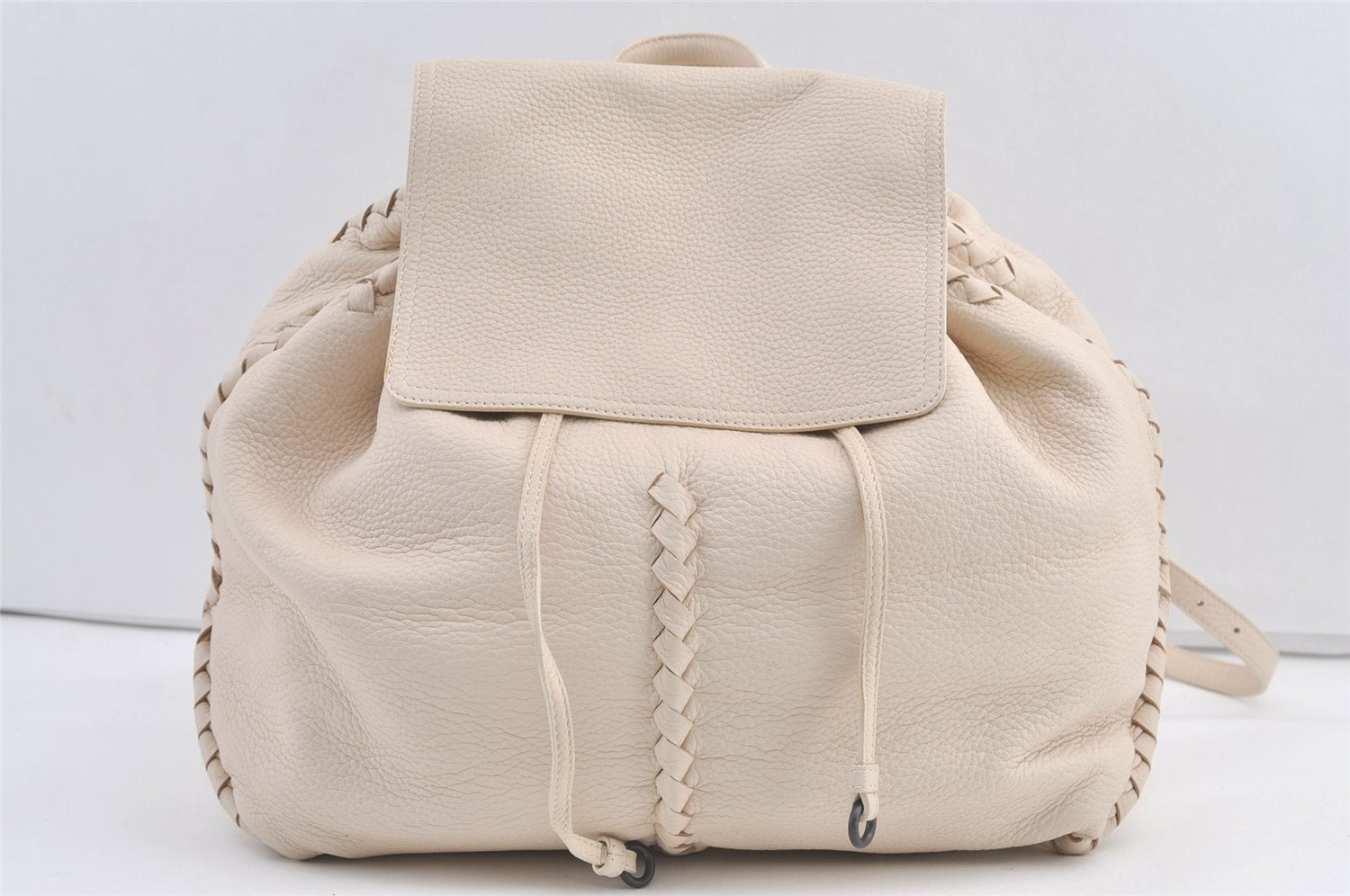 Authentic BOTTEGA VENETA Vintage Cervo Drawstring Backpack Leather White 8928J