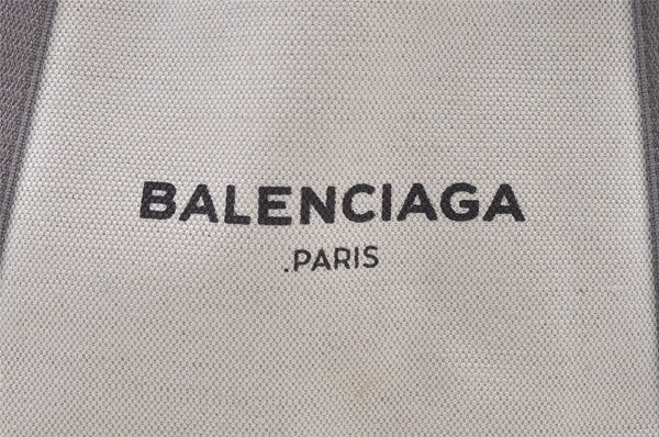 Authentic BALENCIAGA Navy Caba S Hand Bag Canvas Leather 339933 White 8932J