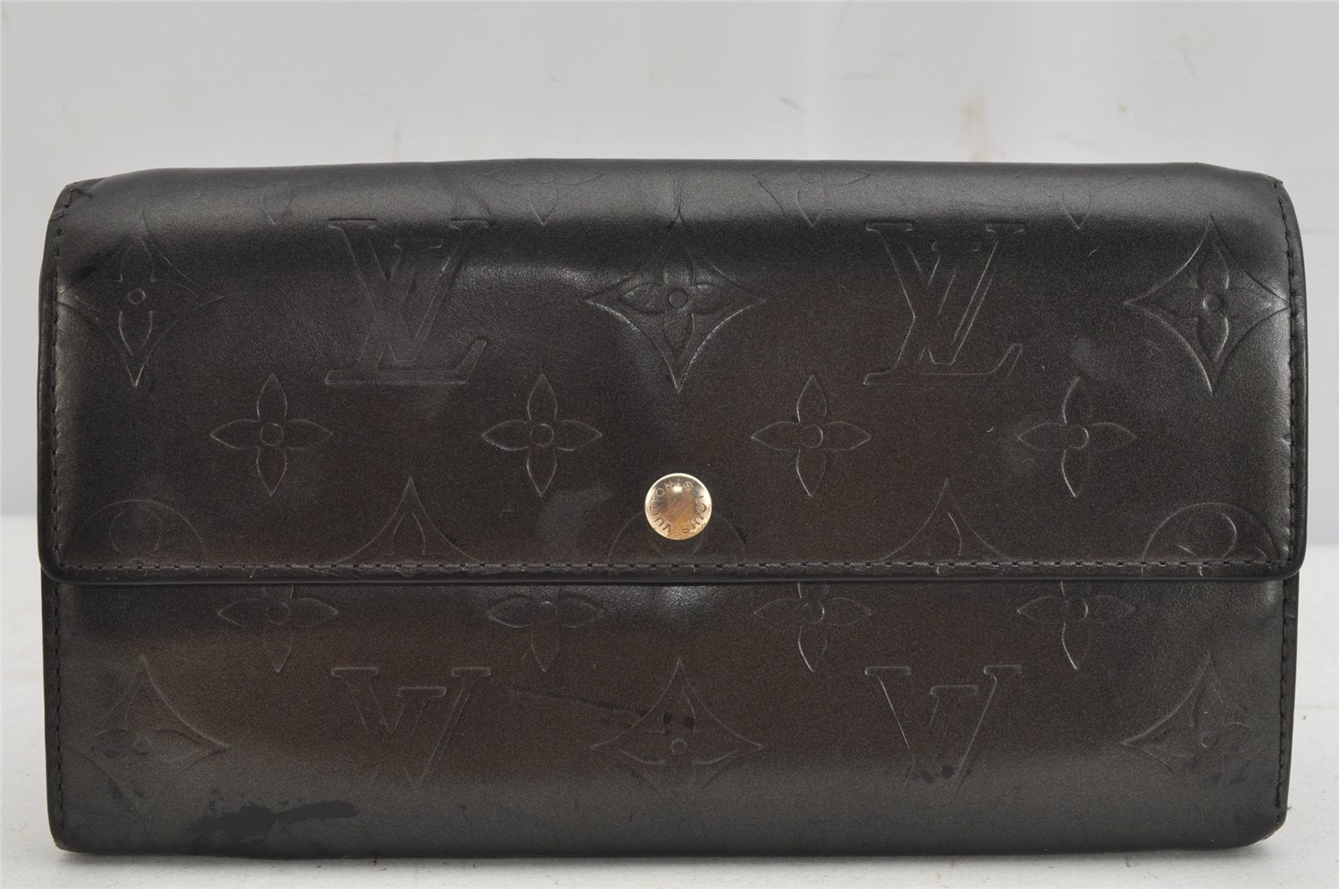 Auth Louis Vuitton Monogram Mat Pochette Porte Monnaie Credit Wallet Black 8939J