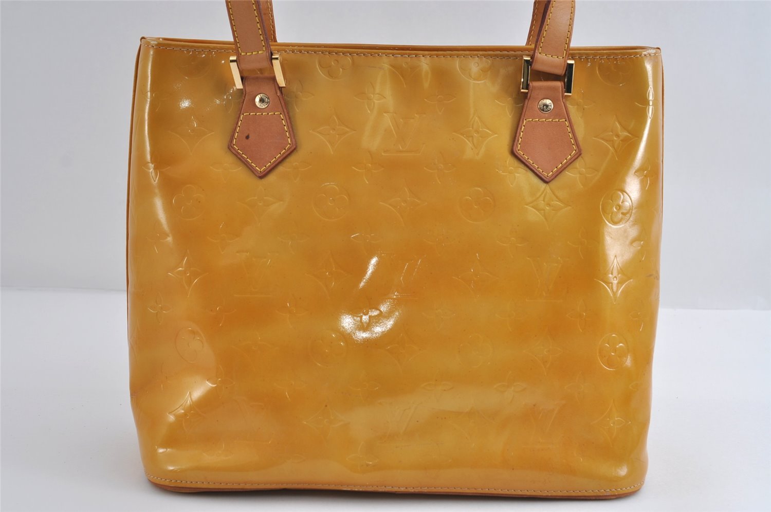 Authentic Louis Vuitton Vernis Houston Shoulder Hand Bag Yellow M91004 LV 8949I