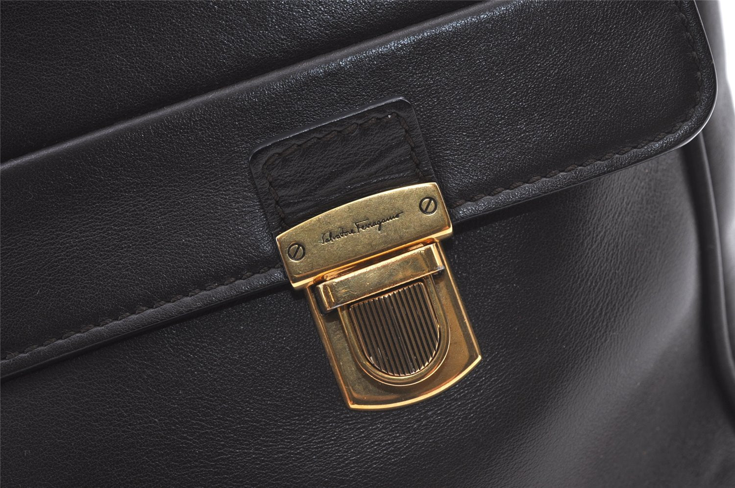 Authentic Salvatore Ferragamo Leather 2Way Briefcase Hand Bag Brown SF 8950J