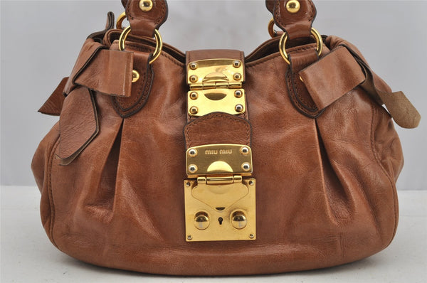 Authentic MIU MIU Vintage Ribbon Leather Shoulder Hand Bag Purse Brown 8957I