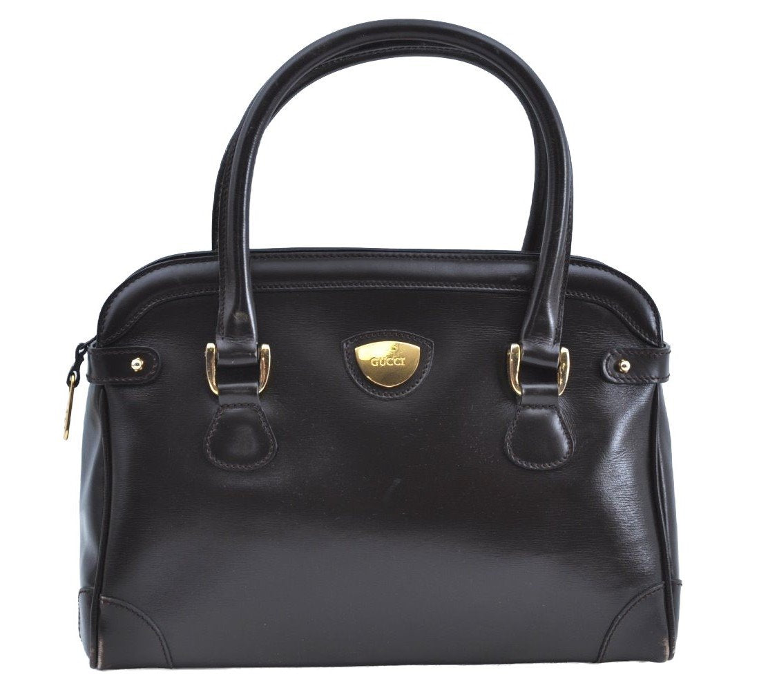 Authentic GUCCI Vintage Hand Boston Bag Leather Brown 8959G