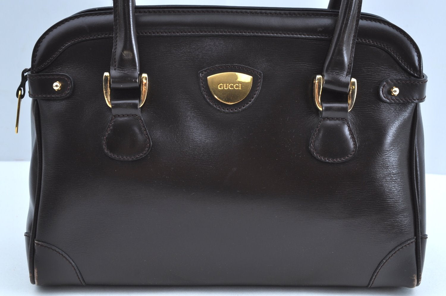 Authentic GUCCI Vintage Hand Boston Bag Leather Brown 8959G