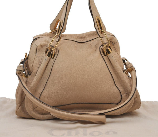 Authentic Chloe Paraty Medium 2Way Shoulder Hand Bag Purse Leather Beige 8960I