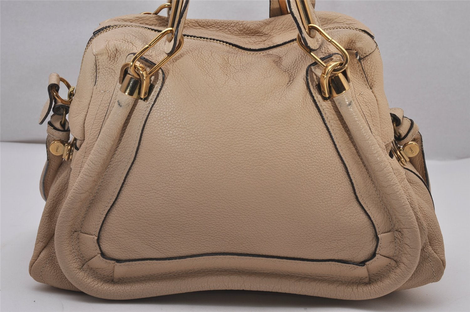 Authentic Chloe Paraty Medium 2Way Shoulder Hand Bag Purse Leather Beige 8960I