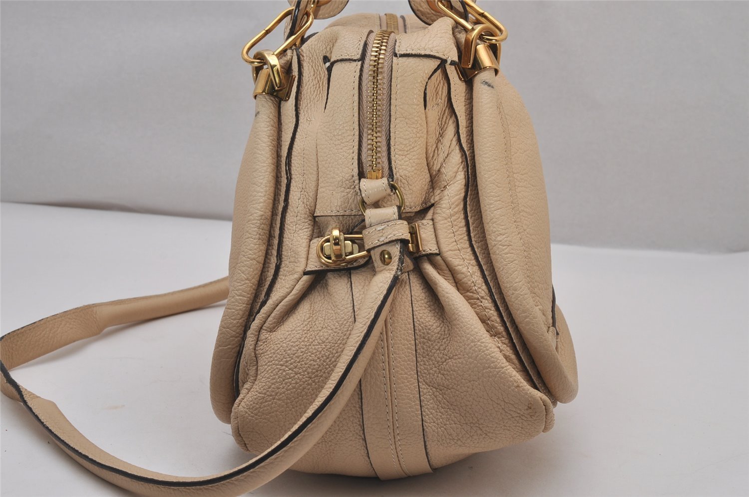 Authentic Chloe Paraty Medium 2Way Shoulder Hand Bag Purse Leather Beige 8960I