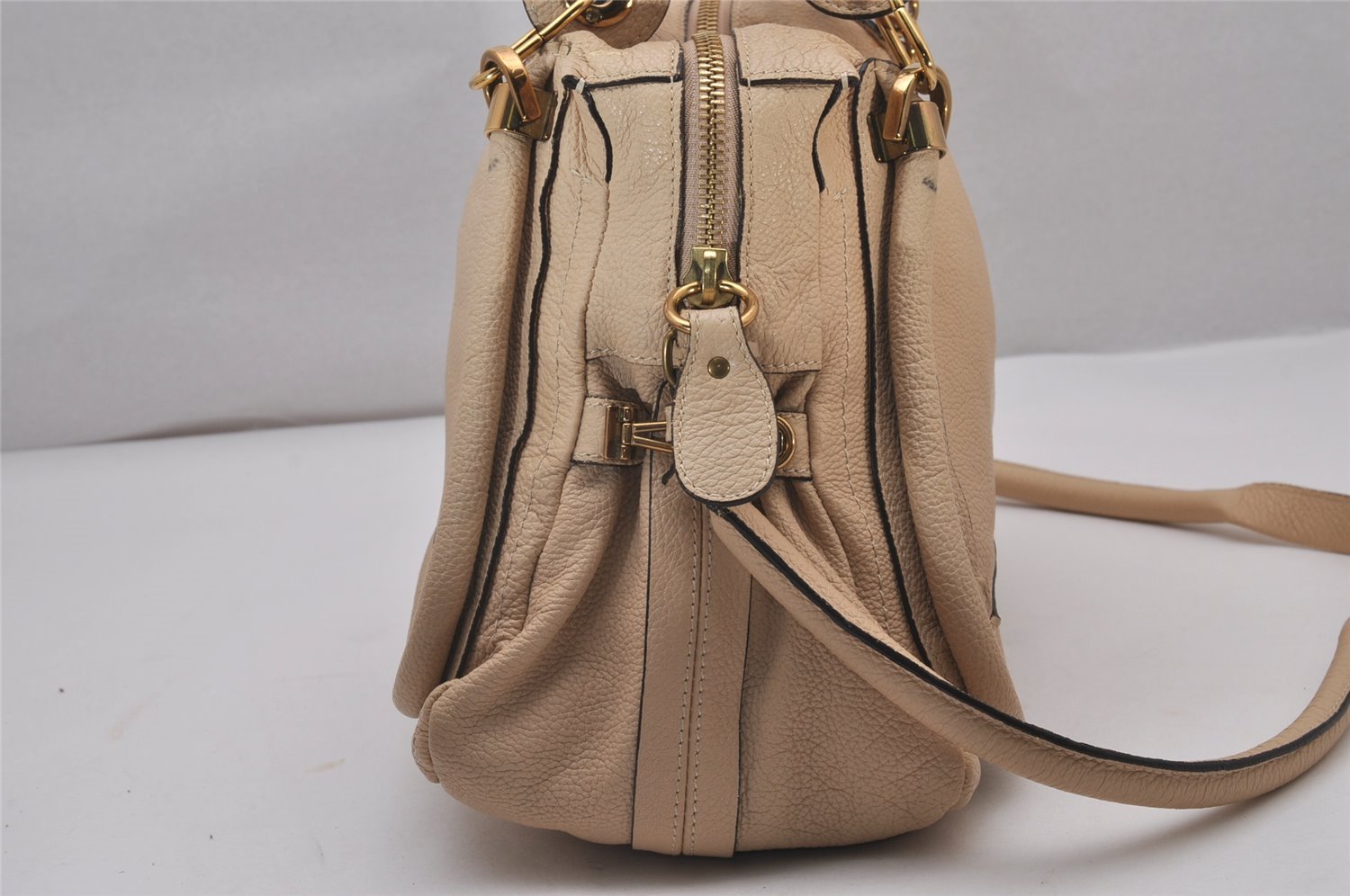 Authentic Chloe Paraty Medium 2Way Shoulder Hand Bag Purse Leather Beige 8960I