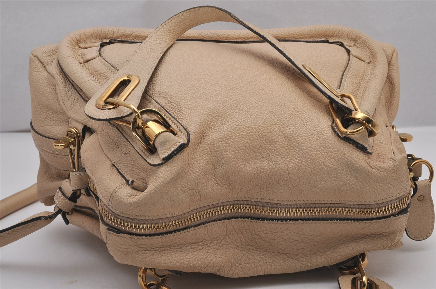 Authentic Chloe Paraty Medium 2Way Shoulder Hand Bag Purse Leather Beige 8960I