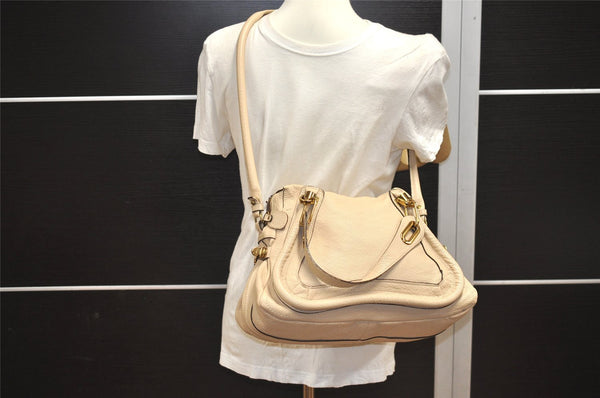 Authentic Chloe Paraty Medium 2Way Shoulder Hand Bag Purse Leather Beige 8960I