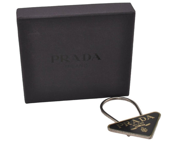 Authentic PRADA Vintage Logo Key Ring Charm M285X Silver Plating Box 8964I