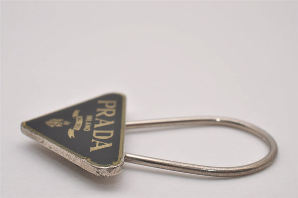 Authentic PRADA Vintage Logo Key Ring Charm M285X Silver Plating Box 8964I