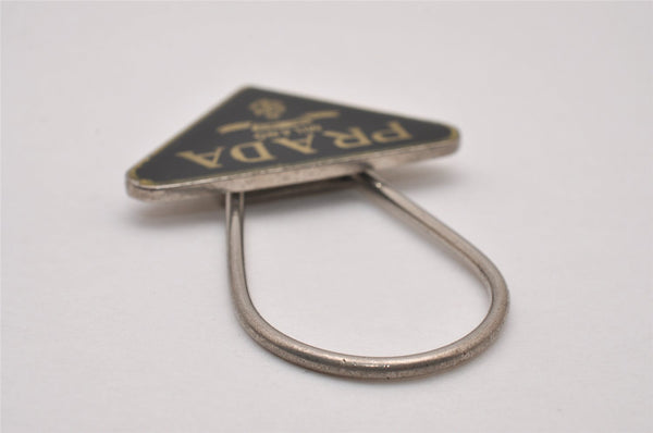 Authentic PRADA Vintage Logo Key Ring Charm M285X Silver Plating Box 8964I
