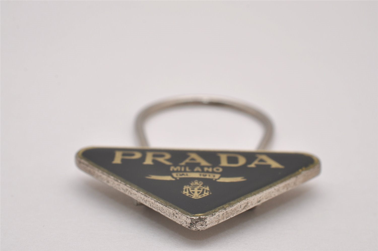Authentic PRADA Vintage Logo Key Ring Charm M285X Silver Plating Box 8964I