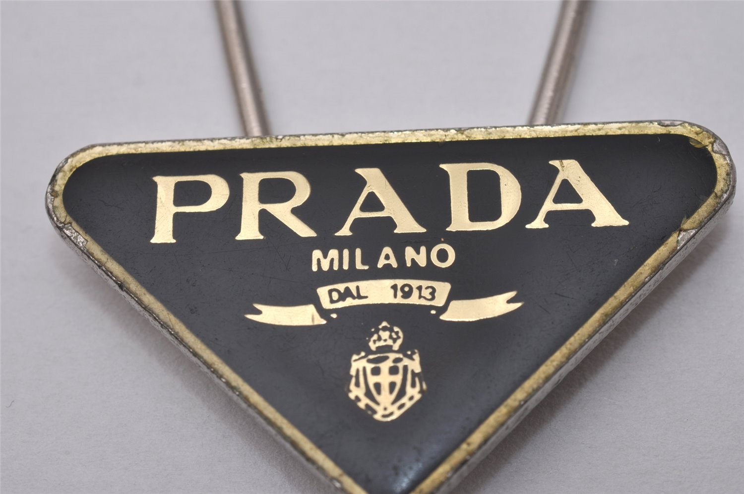 Authentic PRADA Vintage Logo Key Ring Charm M285X Silver Plating Box 8964I