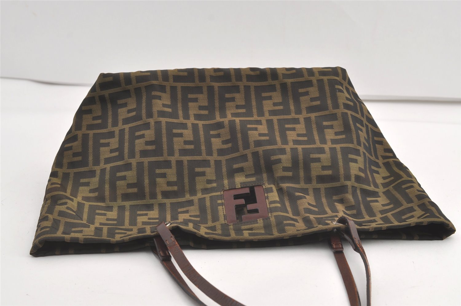 Authentic FENDI Vintage Zucca Shoulder Tote Bag Nylon Leather Brown 8971J